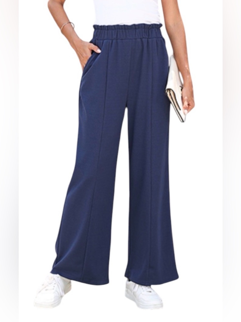 A461 Anyally Loose Wide-Leg Elastic Waist Navy Palazzo Pants NWT XL Blue